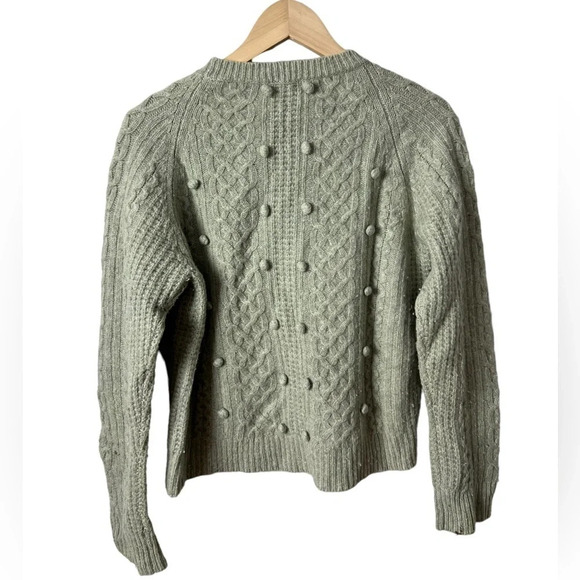 J. Crew • Green Lambswool Pom Pom Cable Knit Sweater - Picture 2 of 5